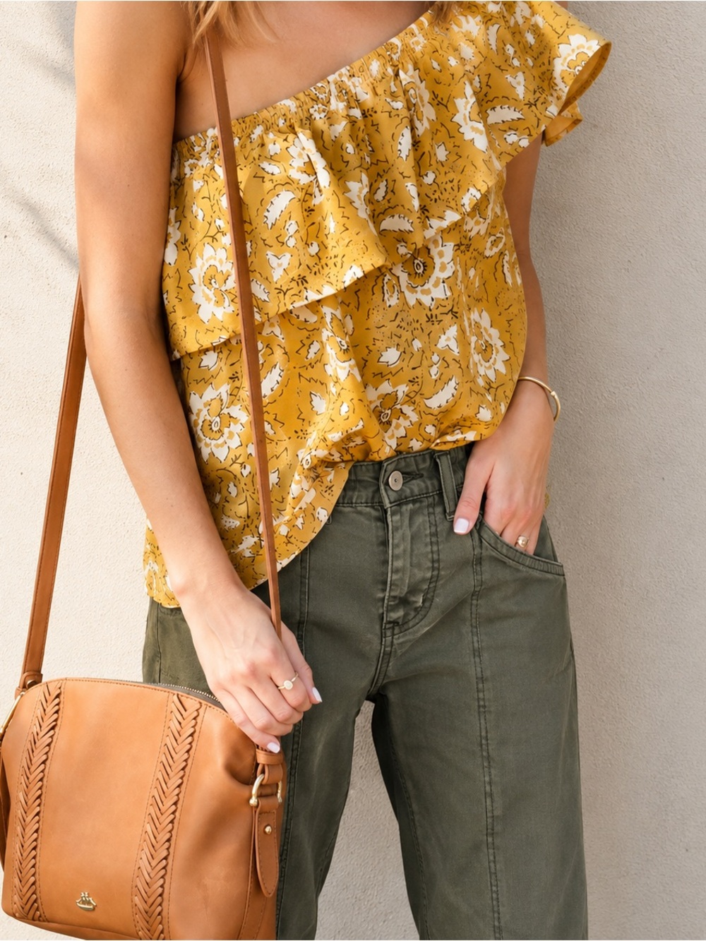 Madewell 100% Silk Floral One Shoulder Top S
